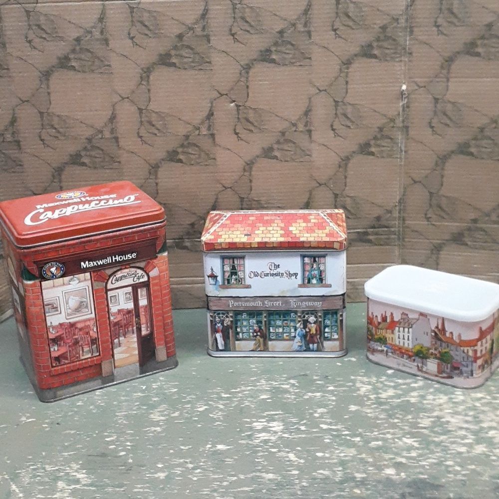 ‎Bundle of 3 vintage coffee scenic tins.